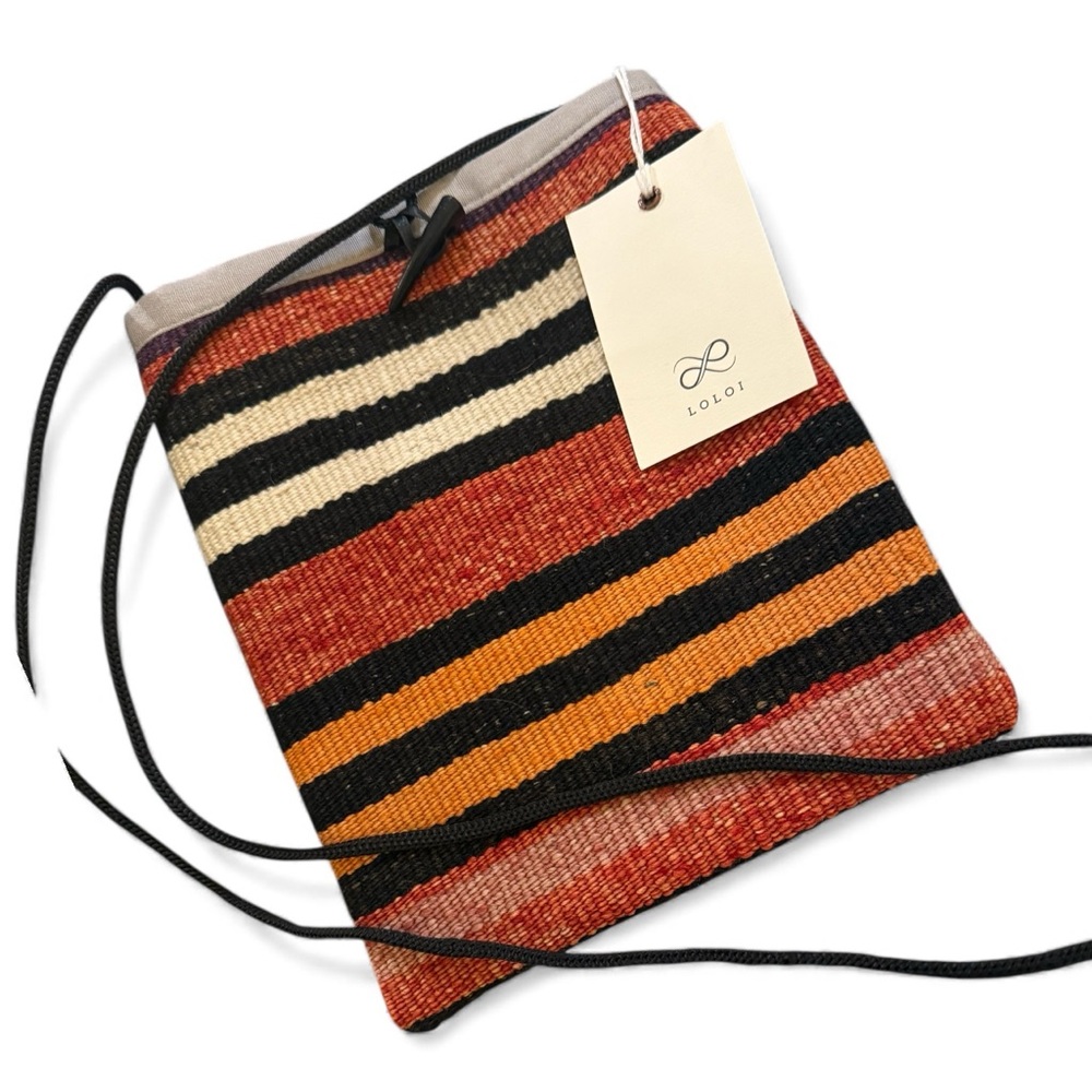 Loloi Striped Crossbody Bag - Red, Black, Orange